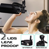 Stainless Steel Water Bottles 32Oz - W/Paracord Handle, Straw/Spout Lid, Carrying Case & Protective Boot, Leak Proof Insulated Bottle Cold 48H & Hot 24H